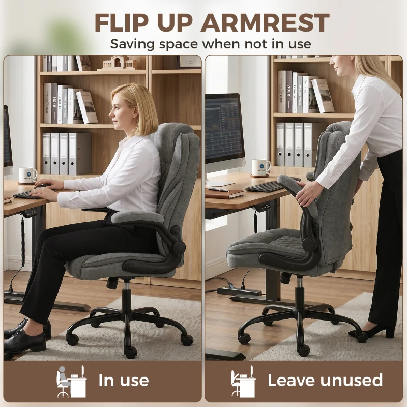 HOMCOM Office Chair, Ergonomic Desk Chair with Flip-up Armrest, Pocket Springs, Swivel Wheels, Adjustable Height, Dark Grey