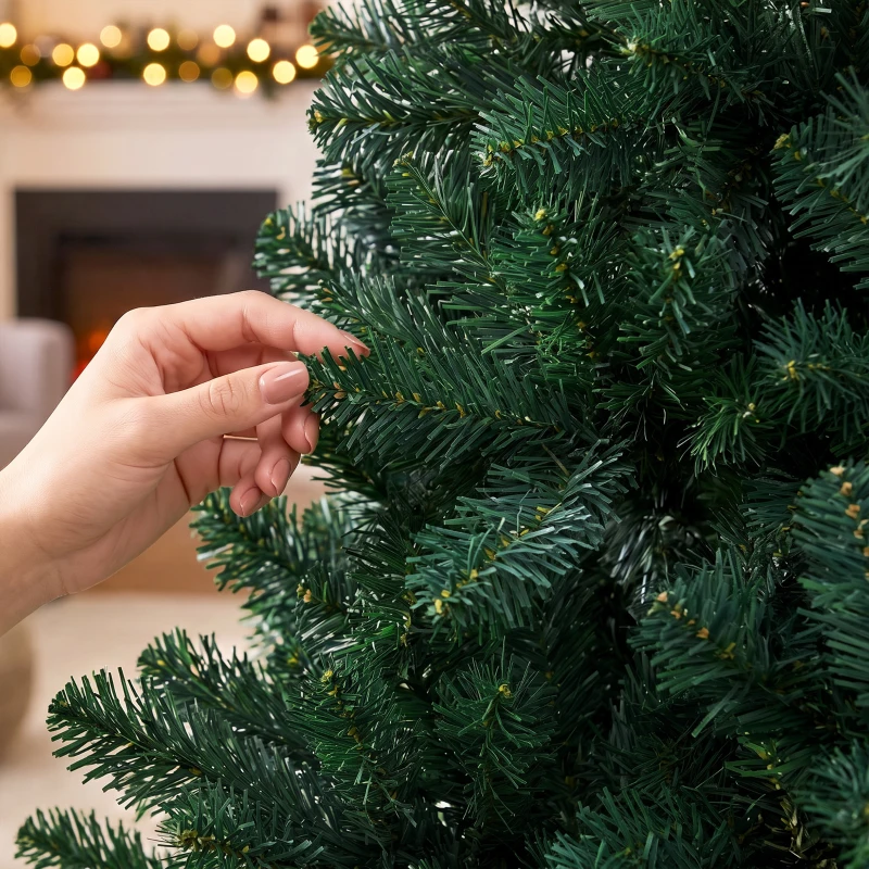 HOMCOM 7ft Artificial Christmas Tree, Fir Hinged Xmas Tree with 1100 Branch Tips, Foldable Steel Stand, Green