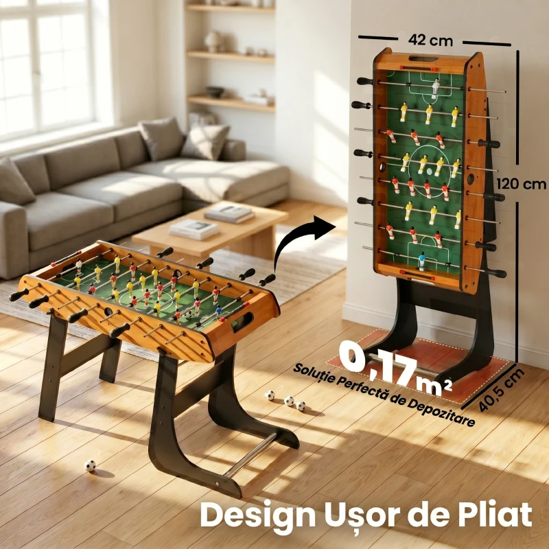 HOMCOM Masă de Fotbal Pliabilă, 22 Jucători și 2 Bile, 98x42x62,5 cm, Lemn
