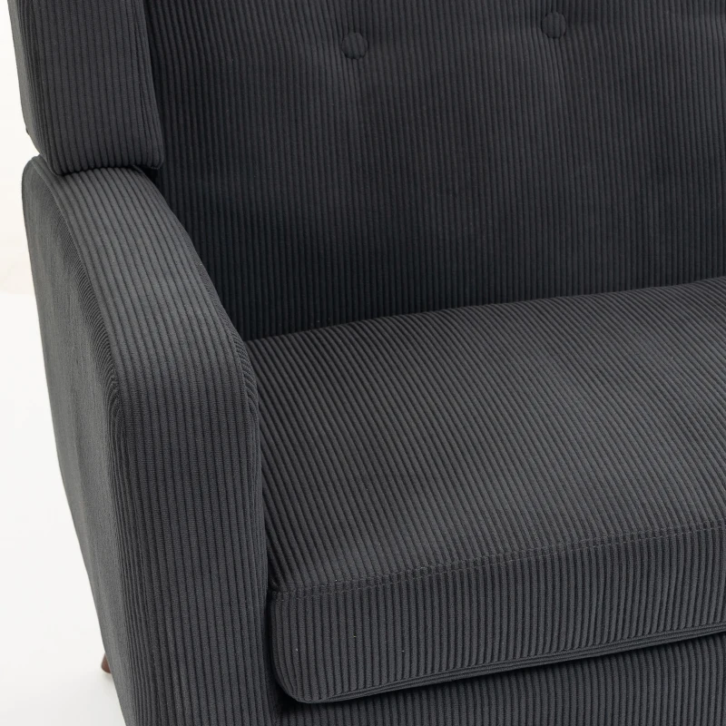 HOMCOM 2 Seater Sofa, 118 cm Corduroy Small Loveseat with Spring Cushion, Wood Legs for Small Space, Living Room, Dark Grey