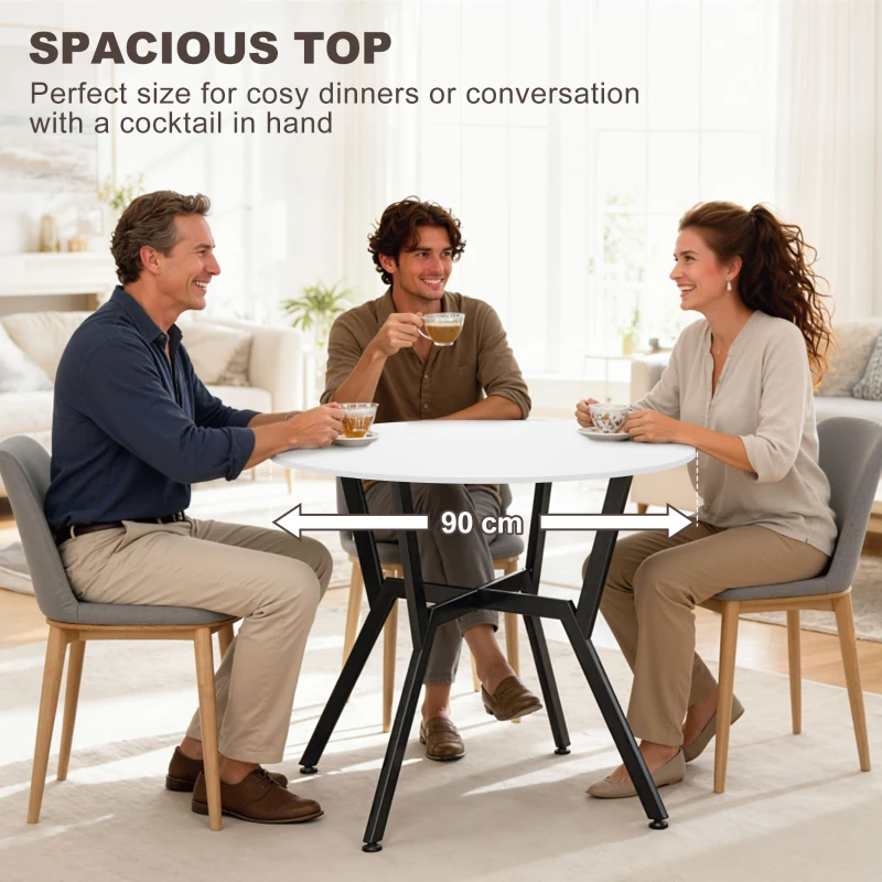 HOMCOM Dining Table, Round Kitchen Table with Black Legs for Living Room, Dining Room 90 x 76 cm, High Gloss White