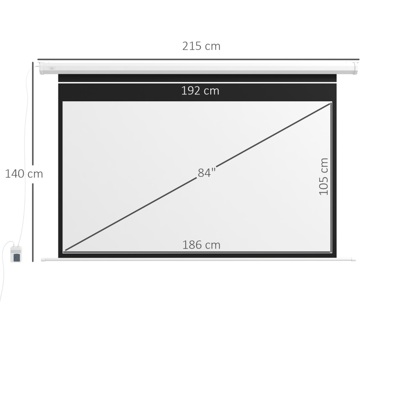 HOMCOM Projectiescherm, 16:9, 84 inch, Met Afstandsbediening, Gemotoriseerd(m-3)
