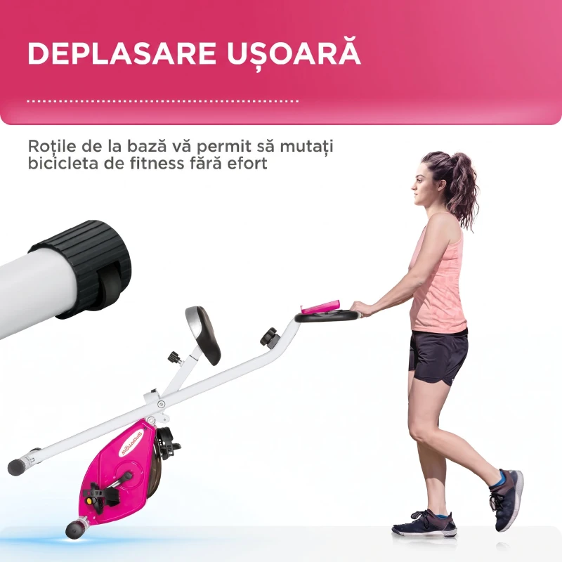 SPORTNOW Bicicletă Fitness Pliabil Magnetică a 8 Niveluri Con Afișaj Roz E Alb