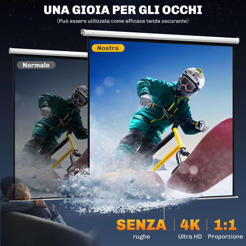 HOMCOM Schermo per Proiettore 120" Formato 1:1, Angolo di 160° e Montaggio a Soffitto o Parete