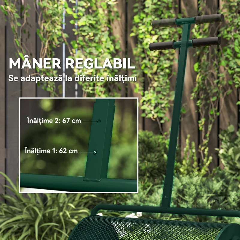 Outsunny Distribuitor de Îngrășământ 75 L din Metal cu Mâner Reglabil în T și Mâner Căptușit, 70x40x112 cm, Verde