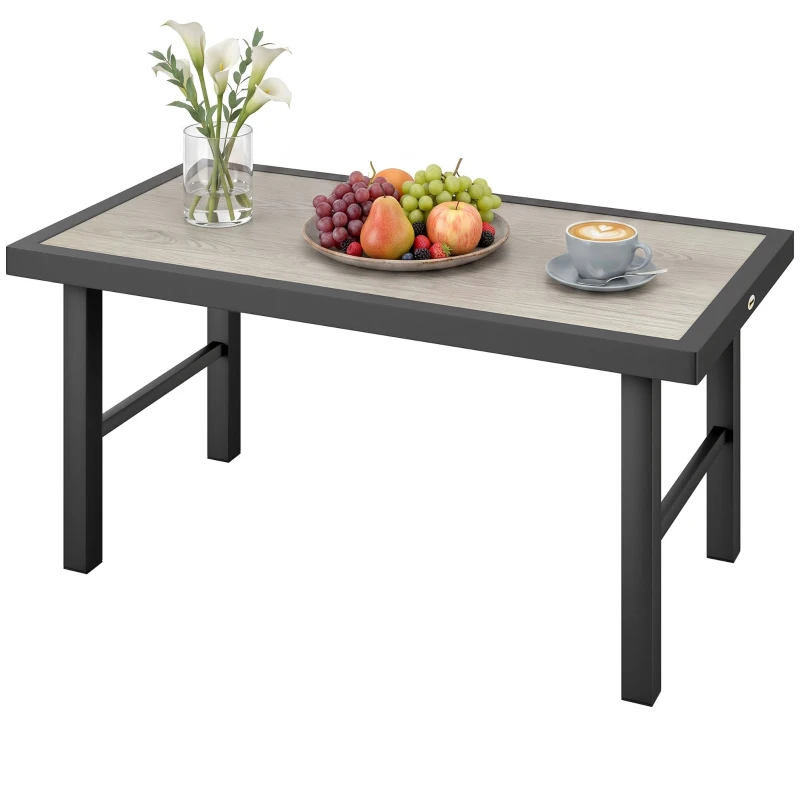 Outsunny Metal Garden Coffee Table, Outdoor Side Table with SPC Woodgrain Tabletop for Outside, Garden, Balcony, Porch, 100 x 53 x 46cm, Grey