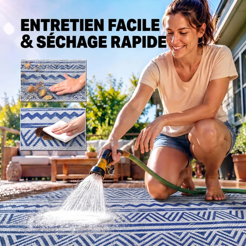 Outsunny Tapis extérieur Style Graphique - Tapis réversible 2 Motifs - dim. 2,74L x 1,82l m - PP Haute densité 310 g/m²