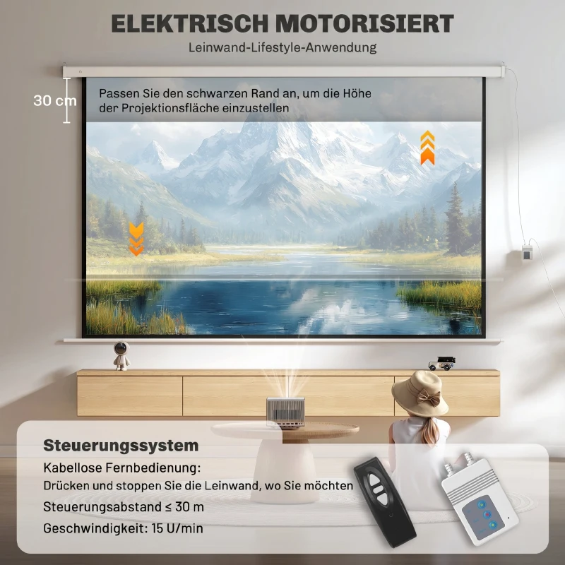 HOMCOM Beamer Leinwand 293 x 193 cm 120 Zoll 16:9 HD 4K Projektionsleinwand Elektrisch mit Fernbedienung, Weiß