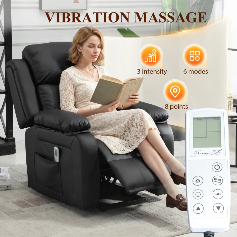 HOMCOM Riser and Recliner Chair with Vibration Massage, PU Leather Power Lift Chair for Elderly, Black