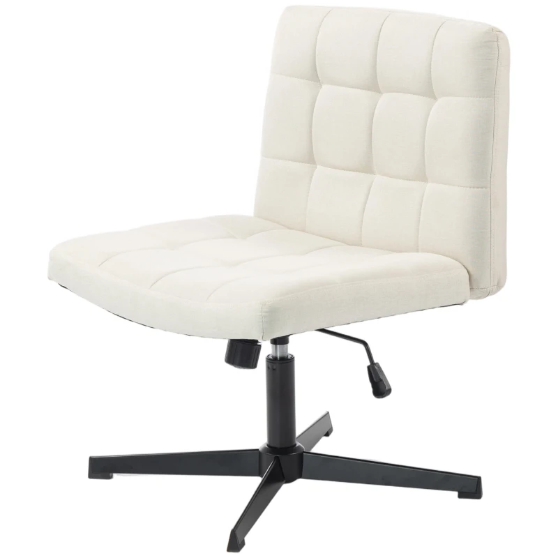 HOMCOM Armless Office Chair, Cross Legged Linen Computer Desk Vanity Chair with Wide Seat, Rocking Function, Beige