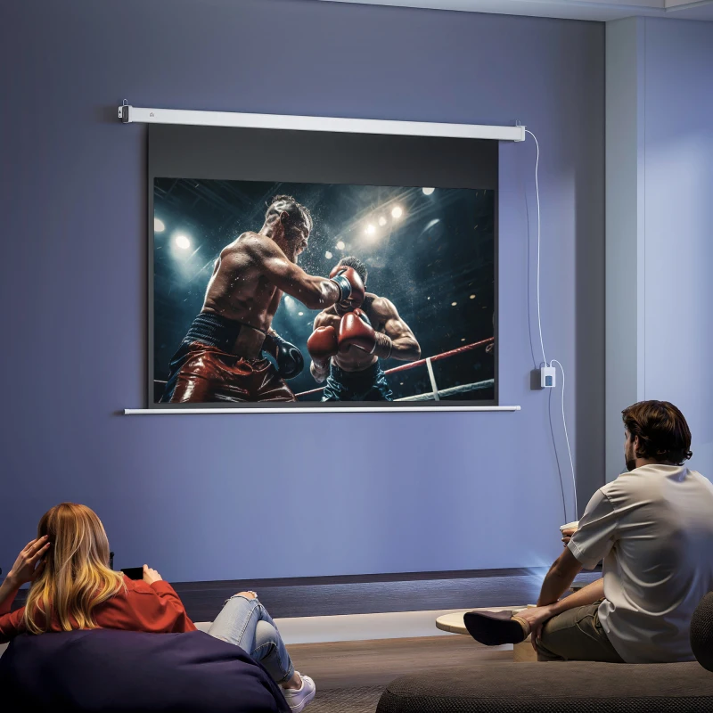 HOMCOM Beamer Leinwand 212 x 150 cm 120 Zoll 16:9 HD 4K Projektionsleinwand Elektrisch mit Fernbedienung, Weiß