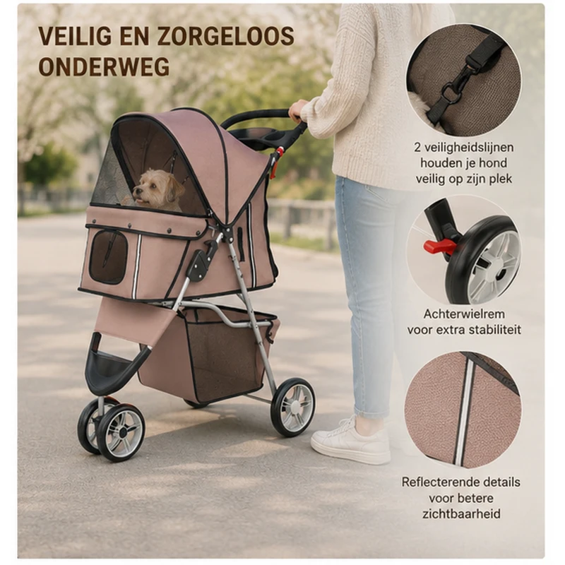 PawHut Opvouwbare Hondenbuggy voor Kleine Oudere Honden tot 10 kg, Koffiebruin, 77 x 44 x 102 cm