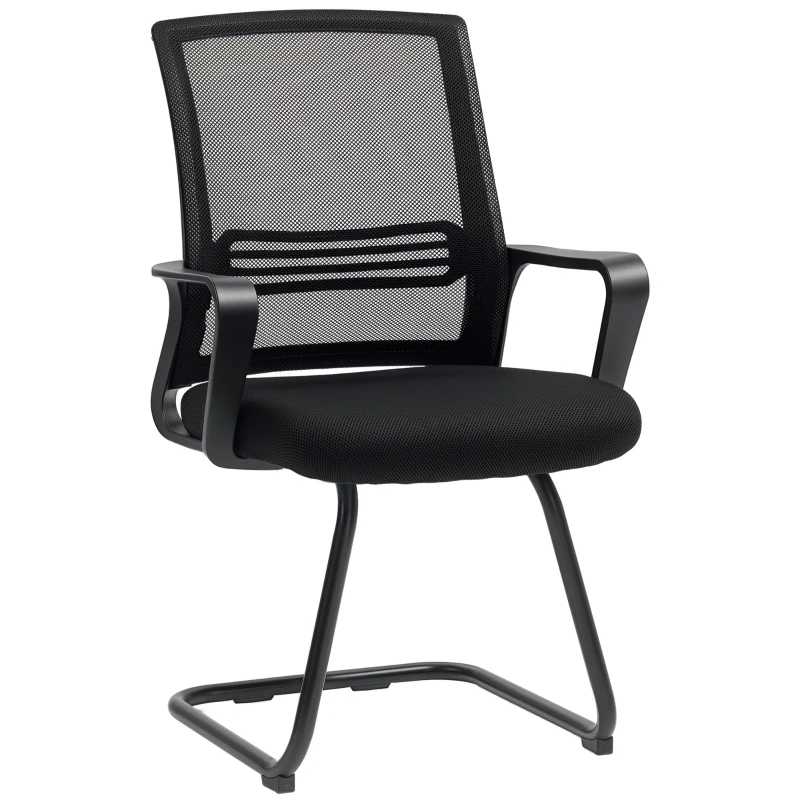 HOMCOM Ergonomischer Stuhl, Netzstoff, Schaumstoff, Metallbeine, Kufenbasis, Schwarz