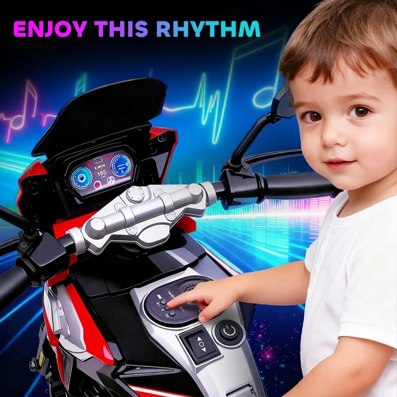 AIYAPLAY Moto Électrique Enfants 6 V, Voiture Électrique Enfants avec Roues d'Entraînement, Musique, Effets Lumineux, Rouge(m-7)