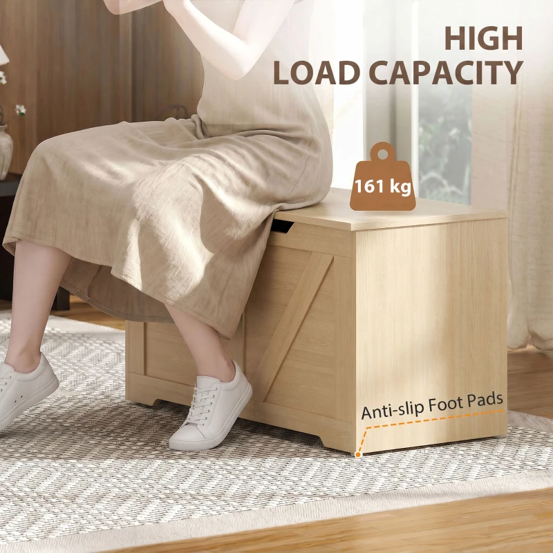 HOMCOM 100L Home Storage Box, with Safety Hinge - Nature Wood Finish