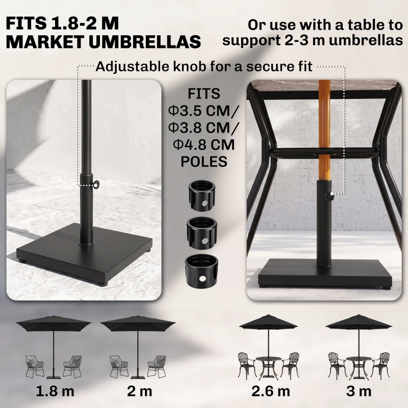 Outsunny Zonneschermstandaard, schermhouder, schermbasis voor Ø 35 mm, Ø 38 mm, Ø 48 mm metaal