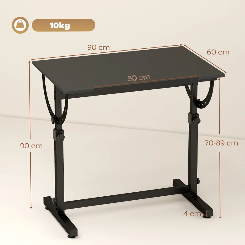 HOMCOM Mesa de Dibujo Inclinable 0°-85°, Escritorio de Dibujo Regulable en Altura con Tope Antideslizante, Estructura de Acero, Negro