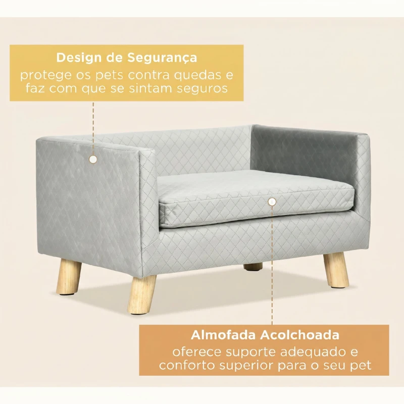 PawHut Sofá para Cães Pequenos 64x45x36 cm em Veludo com Almofada Lavável e Pés em Madeira de Bétula Cinzento Escuro