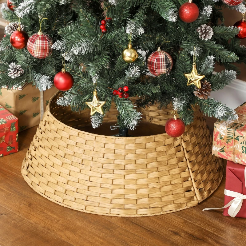 HOMCOM Falda para Árbol de Navidad Rústico Diseño Tejido Cubre Pie para Árbol de Navidad para Fiestas Ø68x22 cm Natural