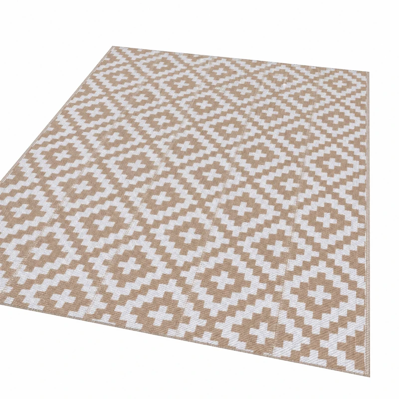 Outsunny Outdoor Rug Reversible Mat Plastic Straw Rug Portable RV Camping Mat for Garden Deck Picnic Indoor, 182 x 274 cm (6 x 9 ft), Coffee & White