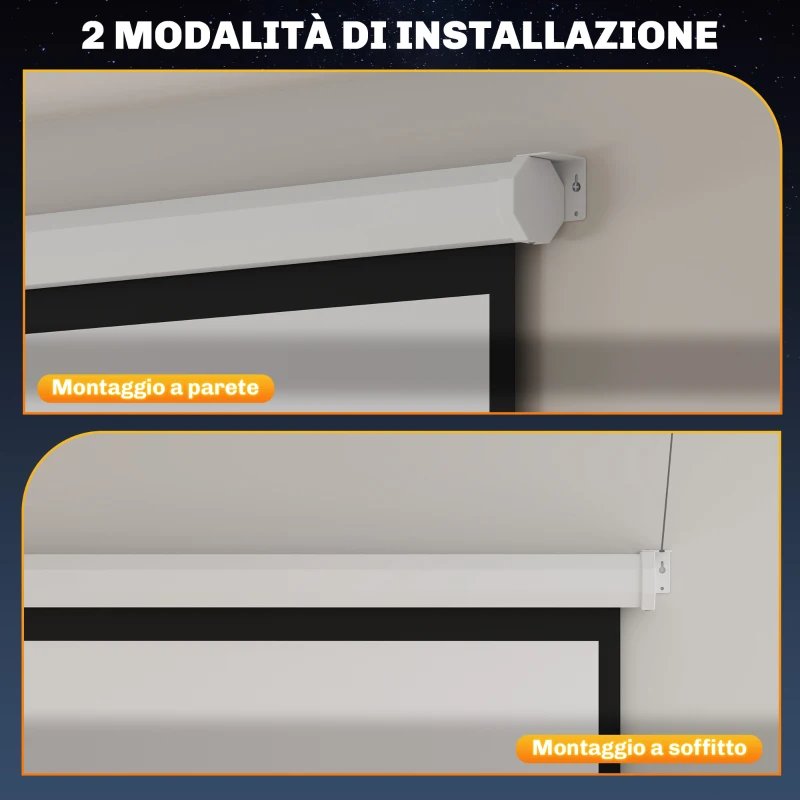 HOMCOM Telo Proiettore Motorizzato da 92 Pollici con Telecomando, in Plastica e Metallo, 189.5x8x189.5 cm, Bianco