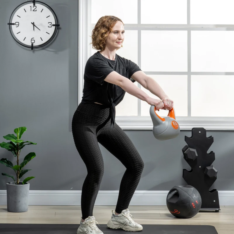 SPORTNOW Kettlebell 8kg Peso Russo com Revestimento de PU e Enchimento de Areia para Treinamento 20x14x24cm Laranja e Cinza