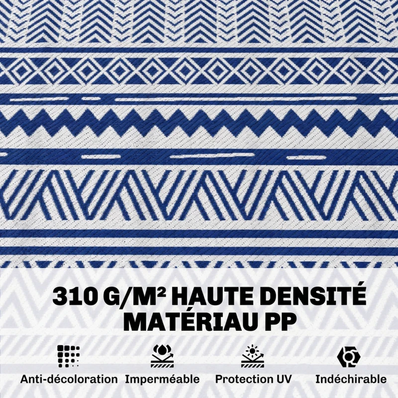 Outsunny Tapis extérieur Style Graphique - Tapis réversible 2 Motifs - dim. 2,74L x 1,82l m - PP Haute densité 310 g/m²