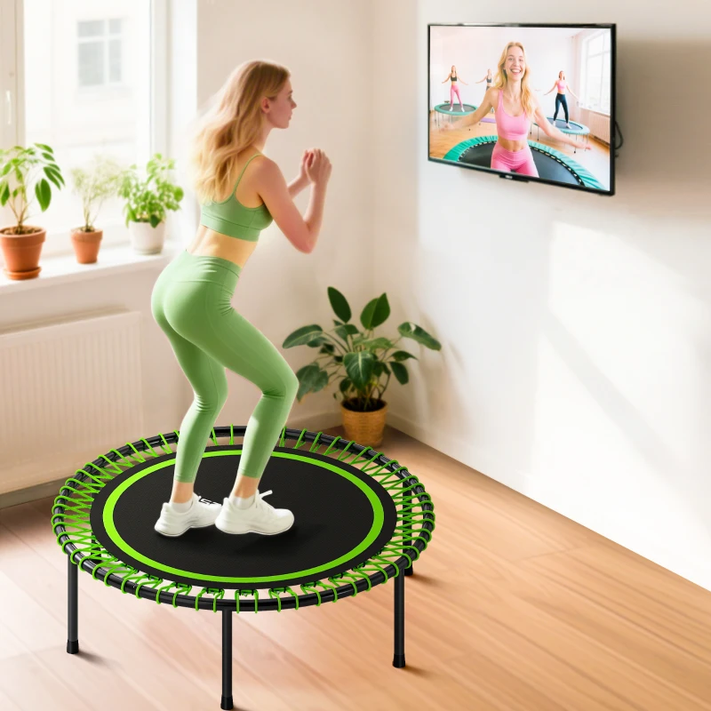 SPORTNOW Cama Elástica Fitness Ø114 cm con Marco de Acero Reforzado para Entrenamiento Piernas Cuerpo Verde y Negro