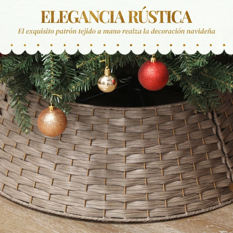 HOMCOM Falda para Árbol de Navidad Rústico Diseño Tejido Cubre Pie para Árbol de Navidad para Fiestas Ø68x22 cm Café