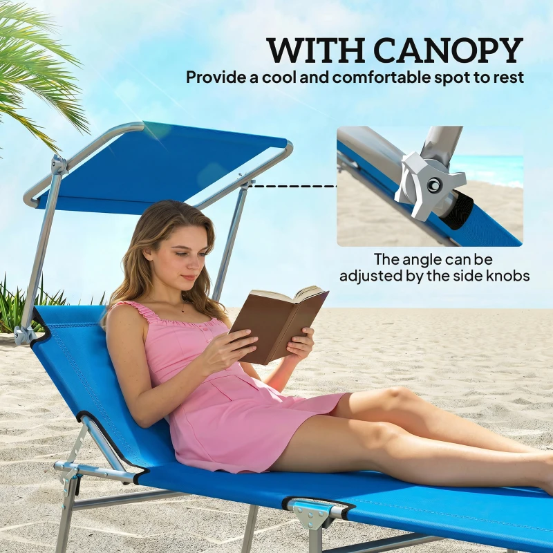 Outsunny Sun Lounger, with Adjustable Face Canopy - Bright Blue