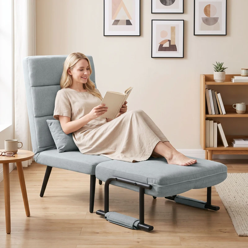 HOMCOM Cadeirão-Cama Dobrável 3 em 1 em Tecido Tipo Linho com Encosto Ajustável e Almofada com Capa Lavável 67x73x96 cm Cinza-Claro
