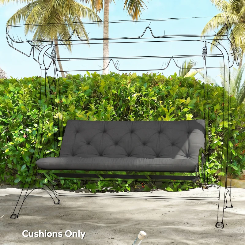 Outsunny Garden Bench Cushion, 2 Seater Swing Chair Cushion, Seat Pad with Ties for Indoor and Outdoor Use, 110 x 120 cm, Black