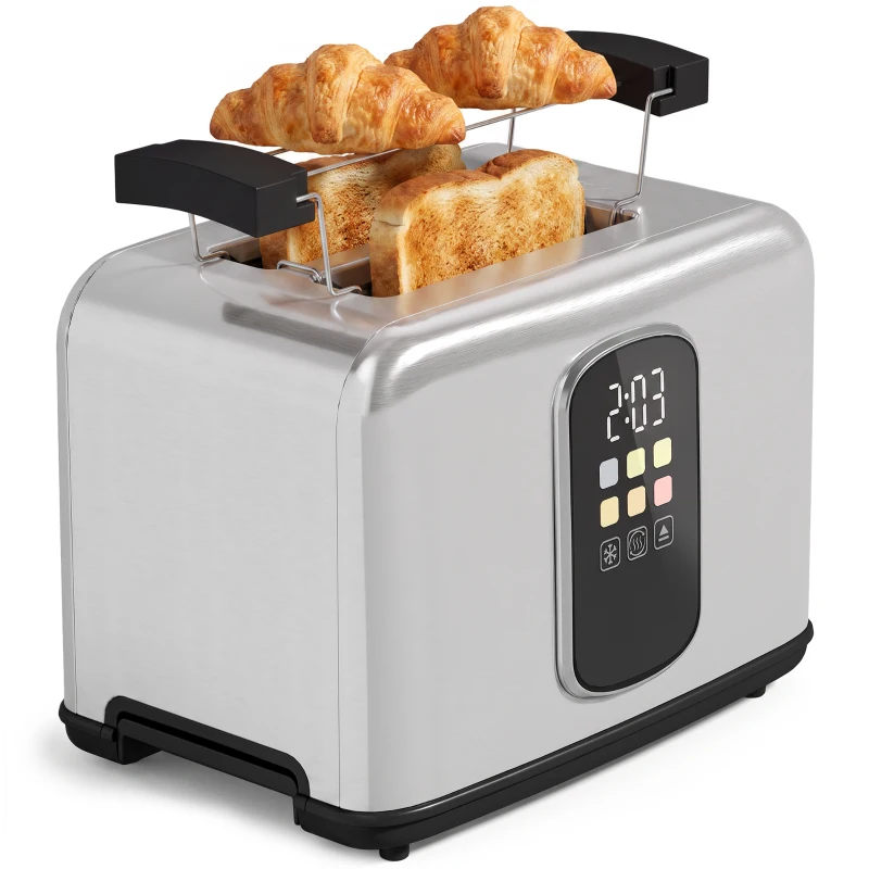HOMCOM 2 Slice Smart Toaster with Touch Screen & LED Countdown, Toaster with Warming Rack, 6 Browning Levels, Memory Function