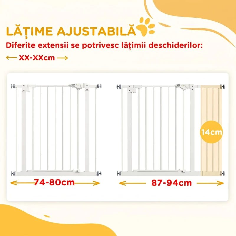 PawHut Poartă pentru Câini Lățime Reglabilă 74-148 cm, Albă
