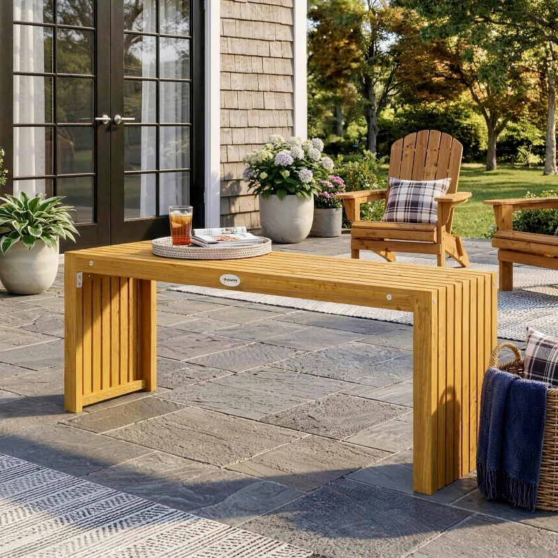 Outsunny Banco de Jardín de Madera de 2 Plazas 110 cm con Asiento de Listones Carga 240 kg para Patio Porche Parque Natural