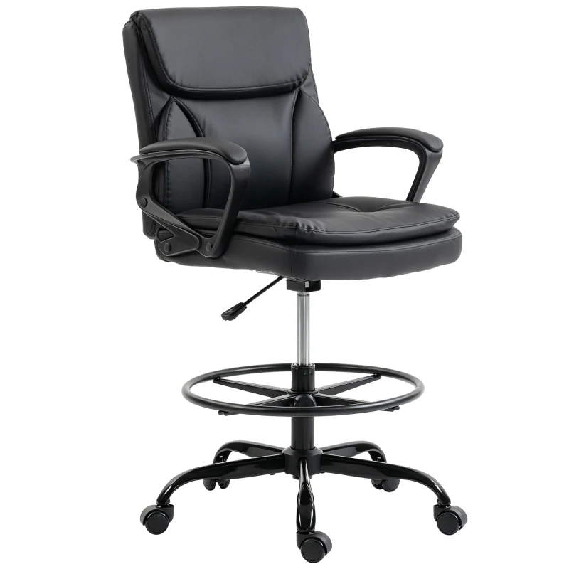 HOMCOM Chaise bureau ergonomique, chaise de dessin réglable en hauteur, repose-pieds réglable, 61 x 61 x 108 cm, noir