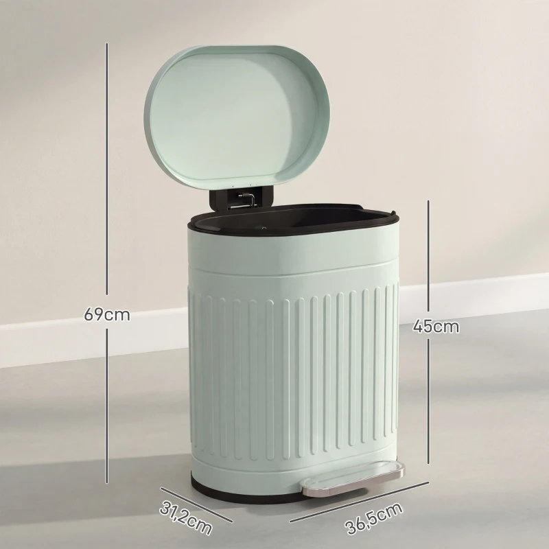 HOMCOM Afvalemmer 20L Pedaalemmer met Deksel Voetpedaal Uitneembare Binnenemmer Soft-Close Functie 36,5 x 31,2 x 45 cm, Groen
