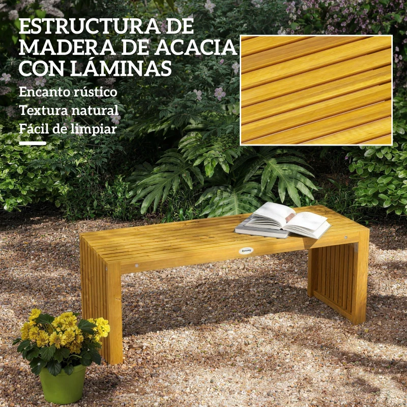 Outsunny Banco de Jardín de Madera de 2 Plazas 110 cm con Asiento de Listones Carga 240 kg para Patio Porche Parque Natural
