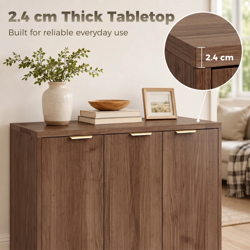 HOMCOM Sideboard Cabinet, Modern Storage Cabinet with 3 Doors and Adjustable Shelves for Living Room, Dining Room, Brown