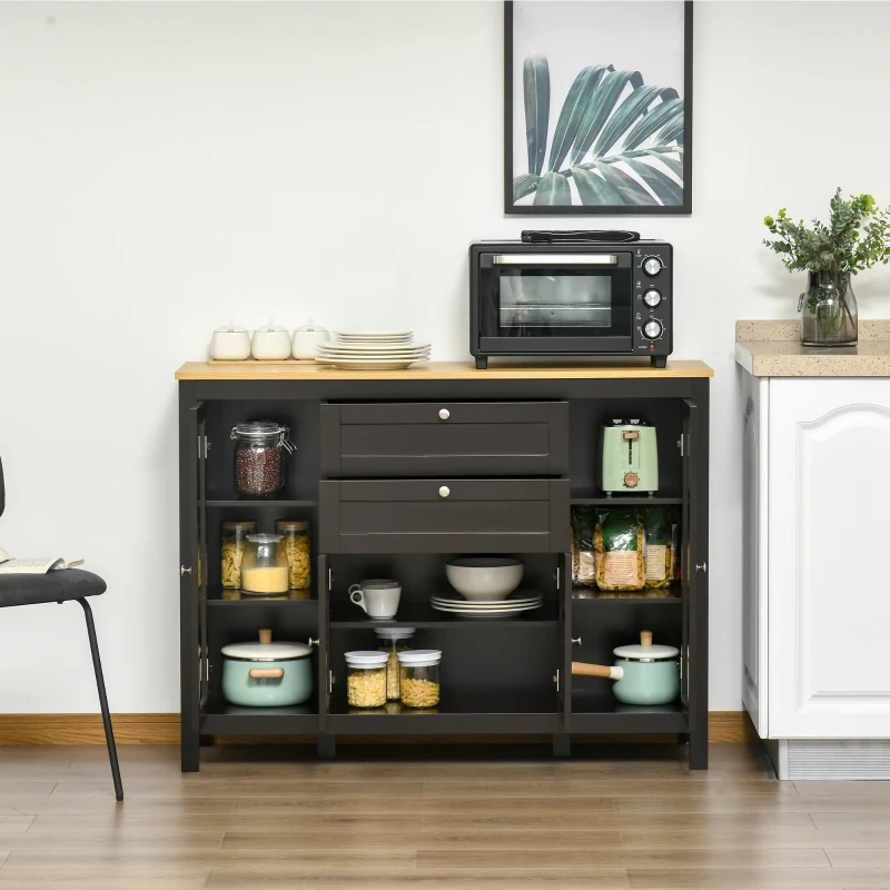 HOMCOM Modern Storage Cabinet, Sideboard with Oak Top, 4 Doors, 2 Drawers and 5 Adjustable Shelves, Black Brown