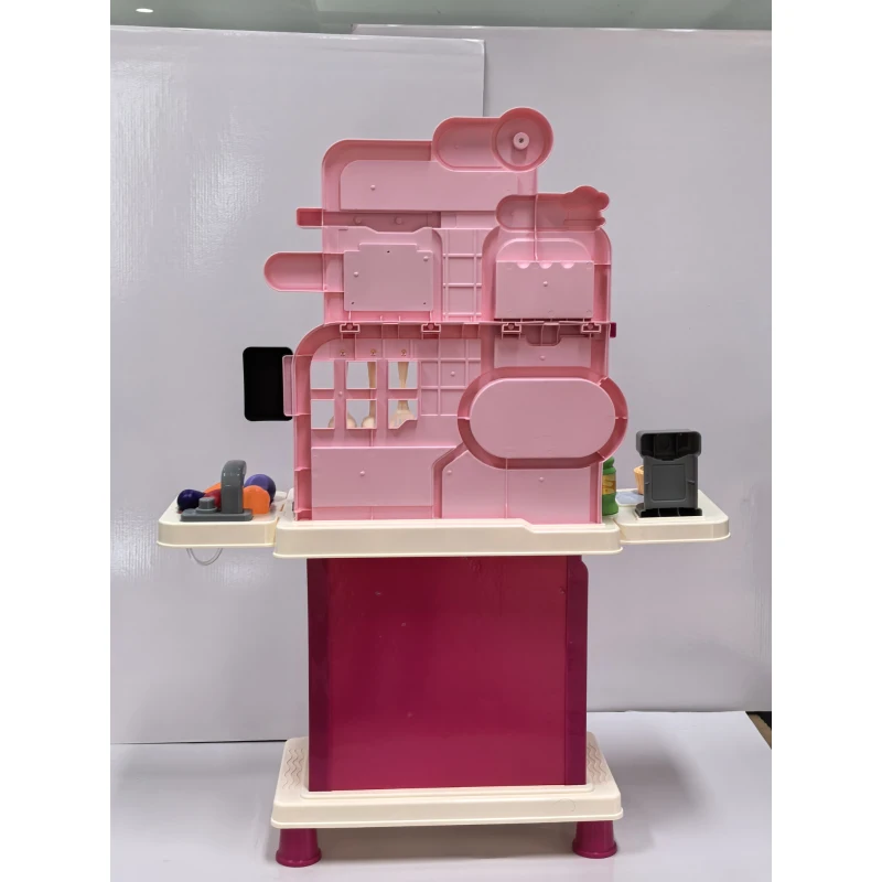 AIYAPLAY Cuisine pour Enfants Interactive, 33 Accessoires, avec Sons, Lumières, Rangement, 3-6 Ans, 67x25x87cm, Rose