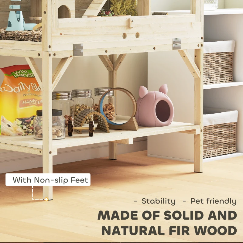 PawHut 2 Tier Wooden Hamster Cage with Shelf and Openable Top