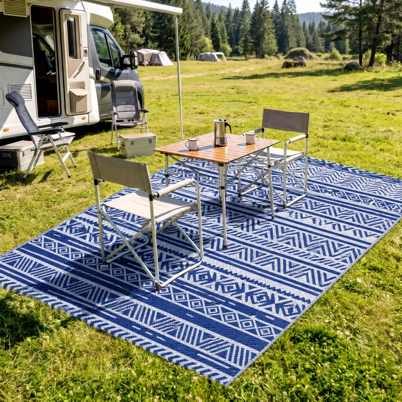 Outsunny Tapis extérieur Style Graphique - Tapis réversible 2 Motifs - dim. 2,74L x 1,82l m - PP Haute densité 310 g/m²