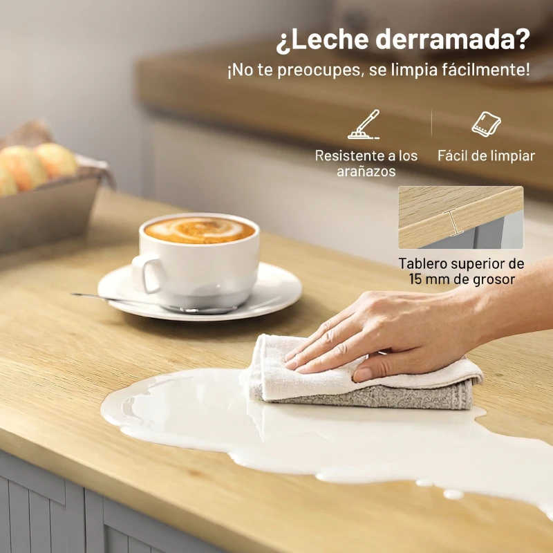 HOMCOM Aparador de Cocina Armario de Cocina con 3 Estantes de Puerta Cajón Estantes Ajustables para Comedor 105x40x83 cm Gris
