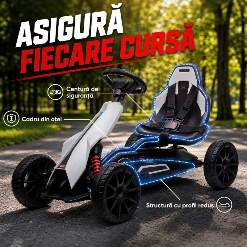 HOMCOM Go-Kart Electric Pentru Copii 3-8 Ani, 3-5 Km/h, Alb