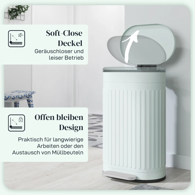 HOMCOM Mülleimer 30L Treteimer mit Deckel Fußpedal herausnehmbarem Inneneimer Soft-Close-Funktion 36,5 x 31,2 x 60,8 cm, Grün