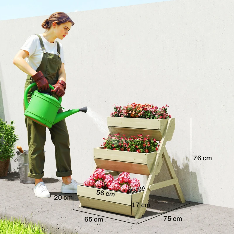 Outsunny Vertikales Hochbeet mit 3 Etagen Vertikalbeet aus Holz Blumenkasten mit 3 Pflanzkästen Ablauflöchern Grün