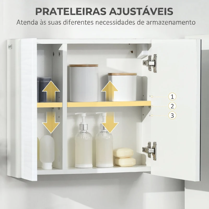 kleankin Armário de Casa de Banho com Espelho, 2 Portas e Prateleiras Ajustáveis, 48x15x45 cm, Branco