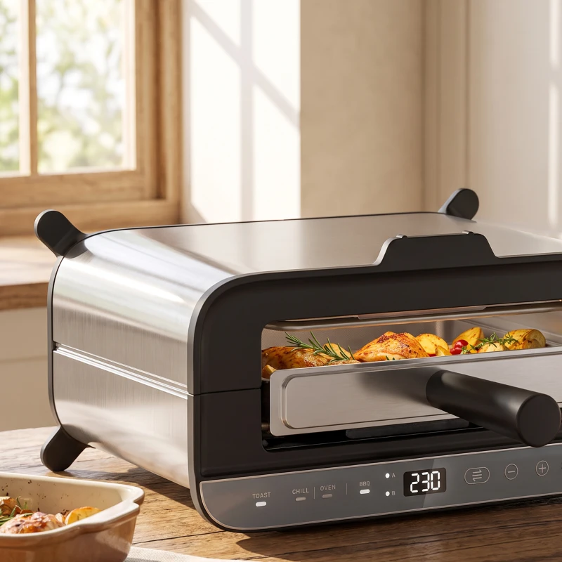HOMCOM 3-in-1 Electric Mini Oven, Long Slot Toaster and Tabletop Grill, with LED Display, 60 Min Timer, Stainless Steel, 1700W
