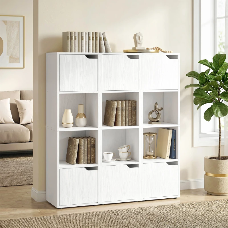 HOMCOM Estantería para Libros con 2 Puertas Librería Estrecha de 4 Niveles con 2 Estantes Abiertos 30x29x119 cm Blanco